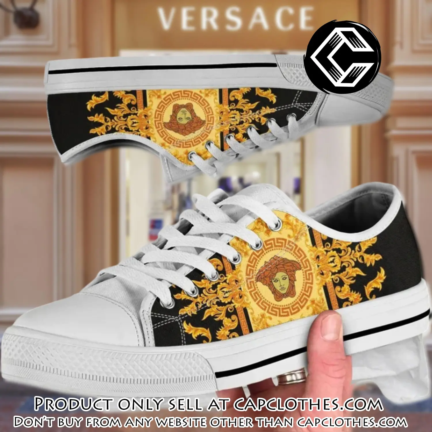 Versace medusa black gold low top canvas shoes luxury brand gifts for men women cc5227256